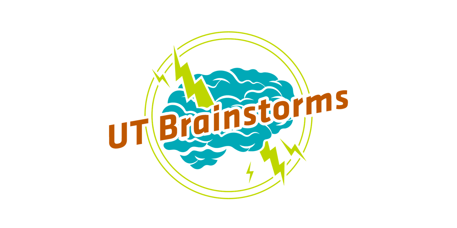 The words "UT Brainstorms" overlays an image of a brain with lightning and circles